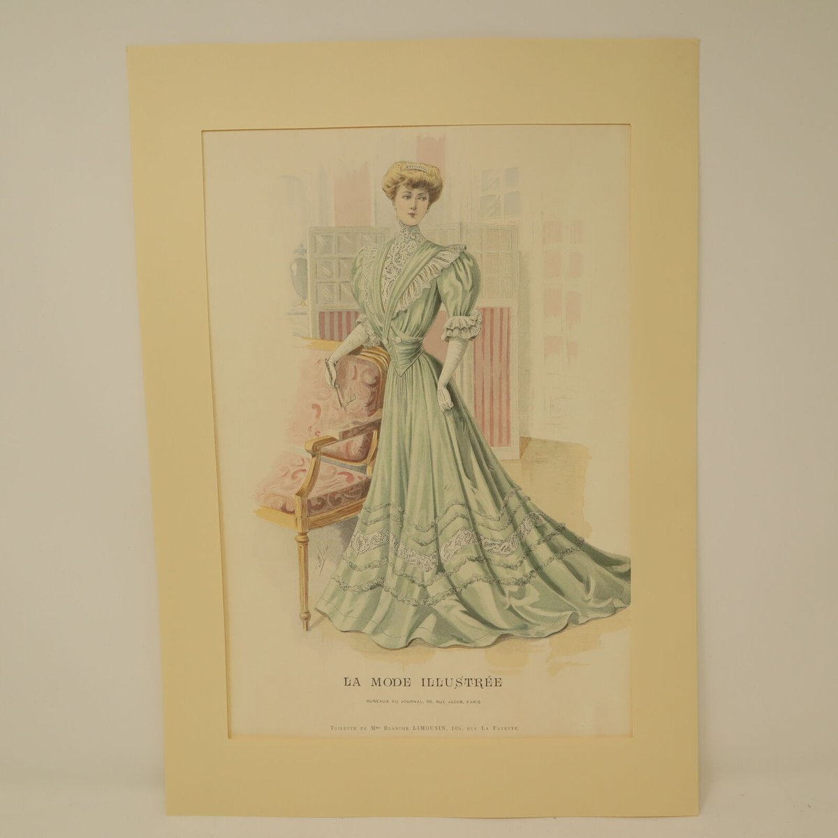 A008【版画複製版】フランスアンティーク 貴婦人 ファッション誌『La