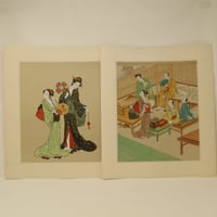 A014【木版画】浮世絵 日本画 美人画 ２枚 ①