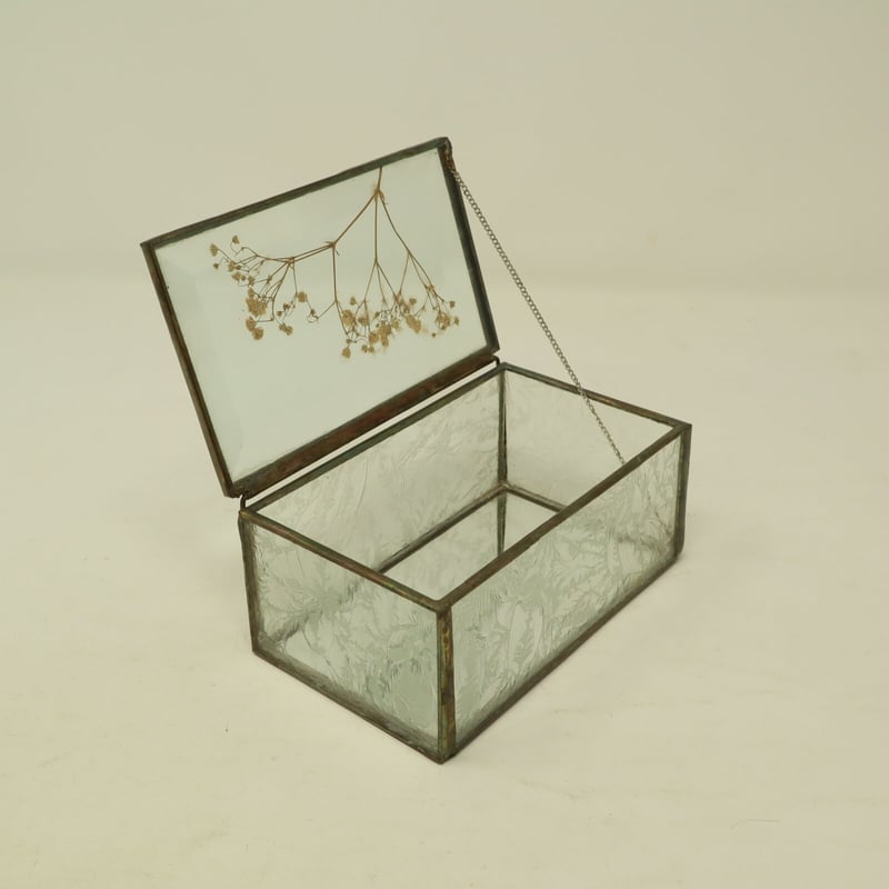 A004【フラワーアート】押し花ガラス 真鍮フレームのショーケース 宝石