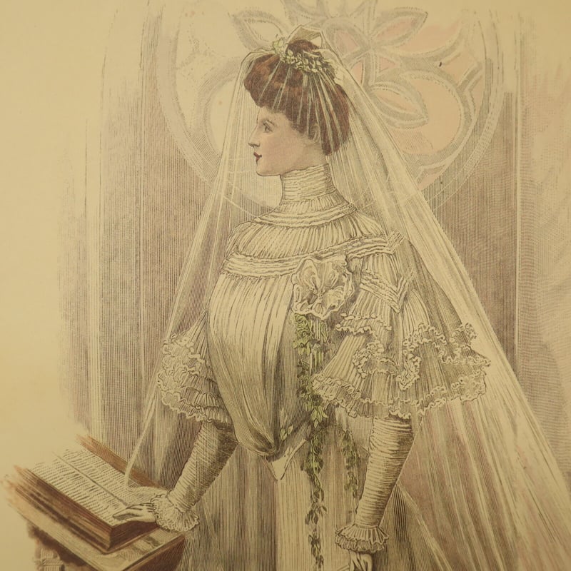 A008【版画複製版】フランスアンティーク 貴婦人 ファッション誌『La