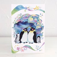 ポストカード  オーロラとペンギン