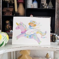 小さな原画-ユニコーンと女の子