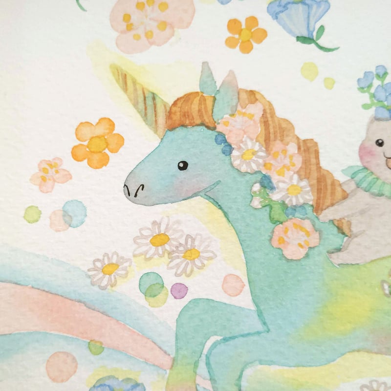 ゴブラン織り額絵 ・乙女とユニコーン 額装原画 20角「ユニコーンと一緒に」 1点もの | Roko's STORE