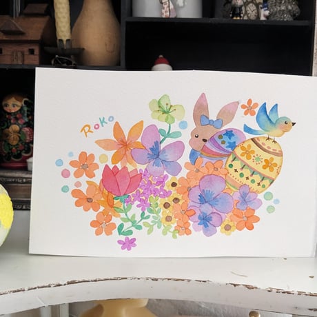 小さな原画-花の中のイースター