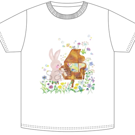 おとなとこどもTシャツ-うさぎのピアノ　即納品と受注生産