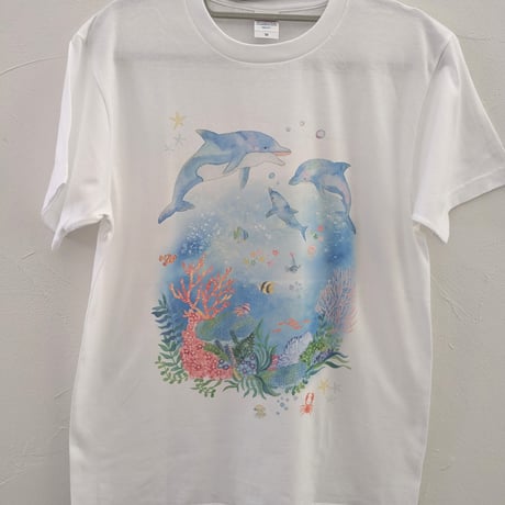 おとなとこどもTシャツ-イルカと珊瑚の夢　即納品と受注生産
