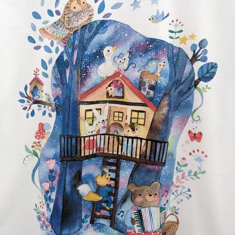 おとなとこども長Tシャツ-星が見える家　受注生産