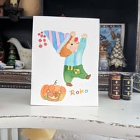 小さな原画-小さなかぼちゃランタンとピエロ