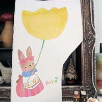 小さな原画-黄色いチューリップとエプロンうさぎ