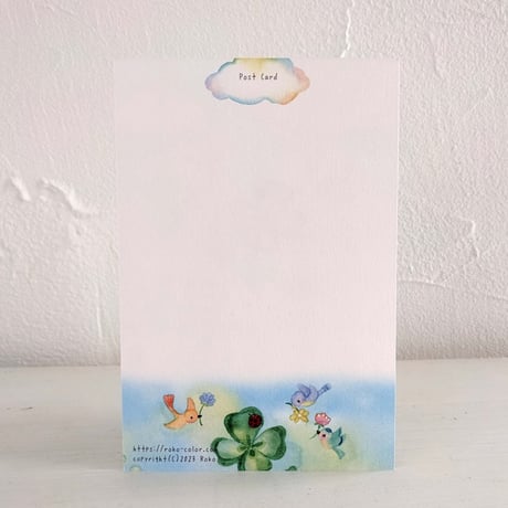ポストカード　よつ葉と花かんむり