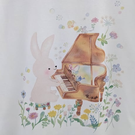 おとなとこどもTシャツ-うさぎのピアノ　即納品と受注生産