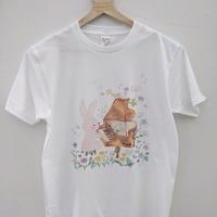 おとなとこどもTシャツ-うさぎのピアノ　即納品と受注生産