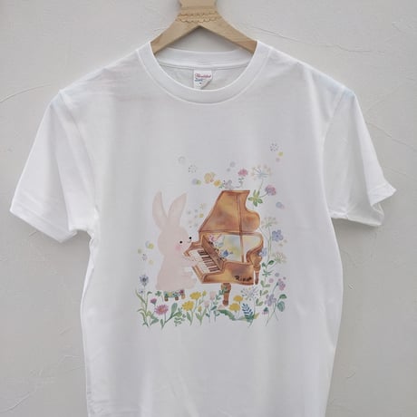 おとなとこどもTシャツ-うさぎのピアノ　即納品と受注生産