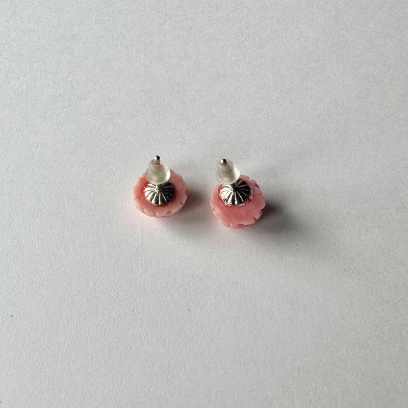 パールクラスターイヤリング コーラルピンク 細かく 