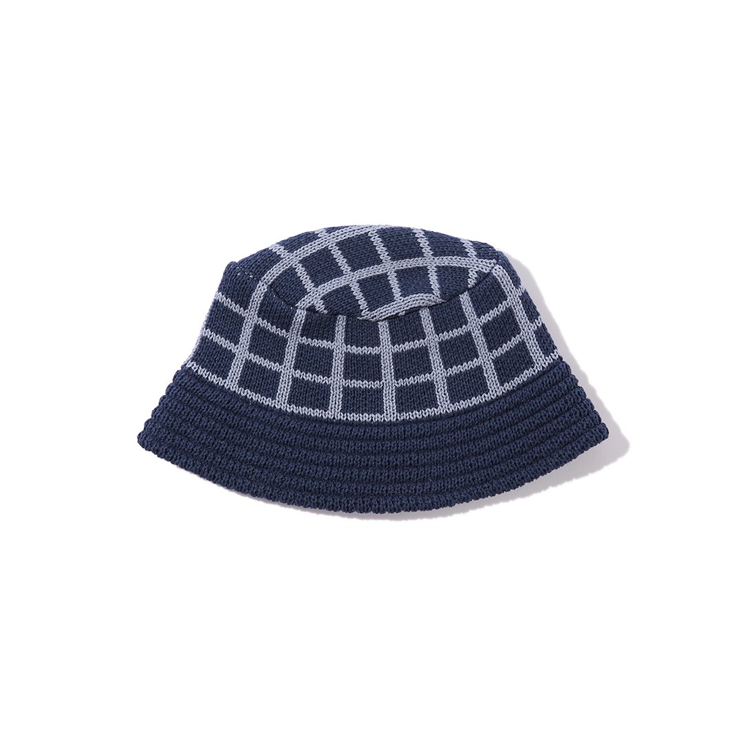 DIASPORA GRID KNIT BUCKET HAT - Navy | STEEZ