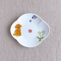 お花とトイプードル（アプリコット）木瓜小皿