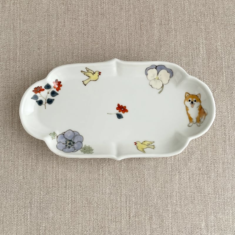 柴犬と鳥雲形皿（小） | nao uchimura 内村七生