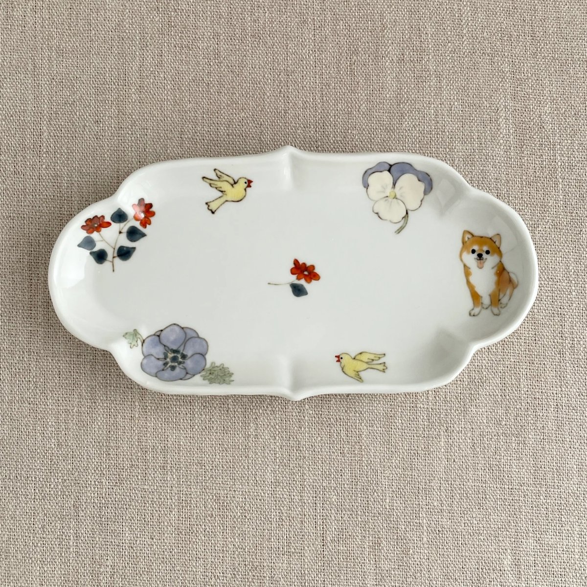 柴犬と鳥雲形皿（小） | nao uchimura 内村七生