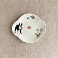 お花とボストンテリア木瓜小皿