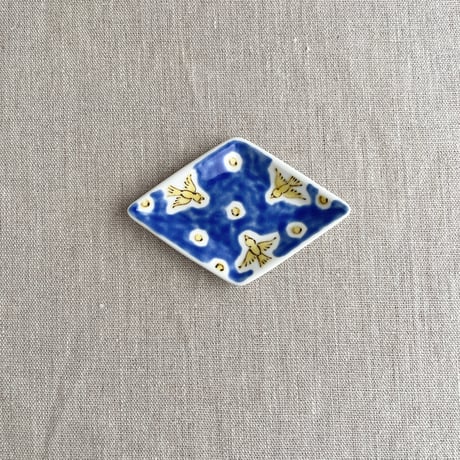 夜空の鳥(緑・青)菱形豆皿