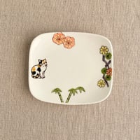 松竹梅とミケ猫菓子皿
