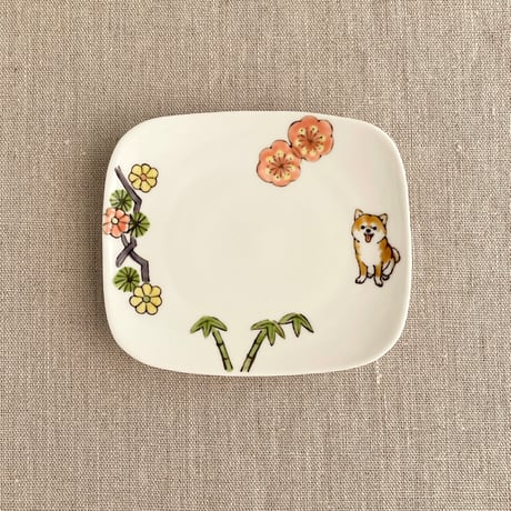 2枚セット 内村七生 小鳥花散らし パン皿 角皿 中皿 大皿 ペア食器 飛ぶ鳥パン皿(小) | nao uchimura 内村七生