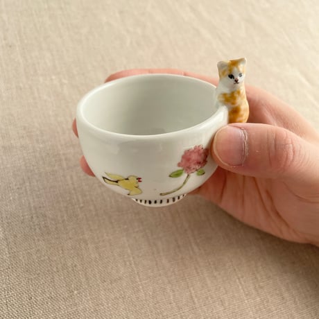 茶白猫ぐい呑