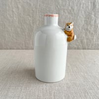 柴犬vase ボトル形(縁ピンク中ターコイズ）