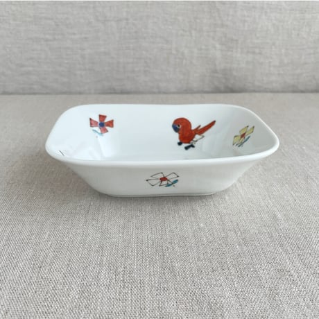 小鳥花散らし四方深鉢