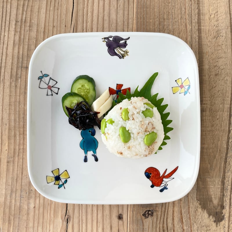 2枚セット 内村七生 小鳥花散らし パン皿 角皿 中皿 大皿 ペア食器 小鳥花散らしパン皿(小) | nao uchimura 内村七生