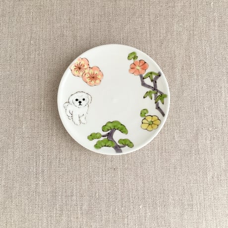 松竹梅とマルチーズ小皿