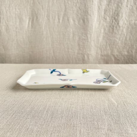 野の花と鳥長方皿