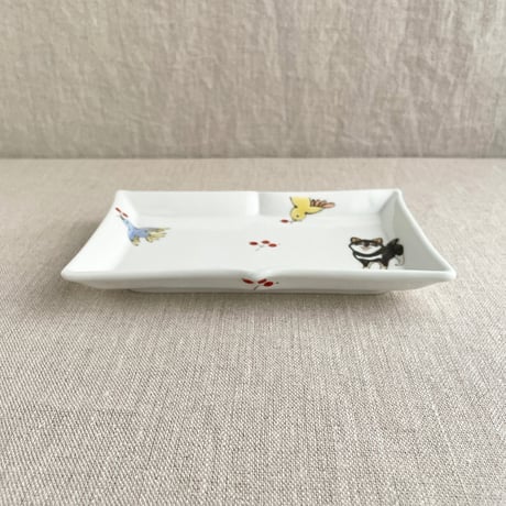 黒柴と飛ぶ鳥長方皿（小）