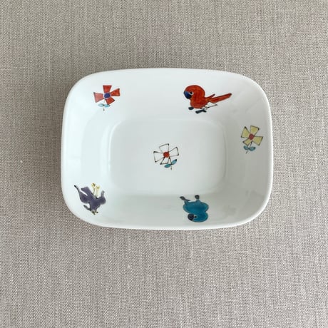 小鳥花散らし四方深鉢