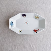 小鳥花散らし変形八角皿