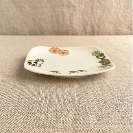 松竹梅とミケ猫菓子皿