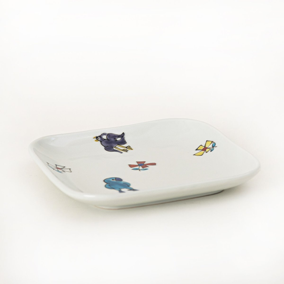 2枚セット 内村七生 小鳥花散らし パン皿 角皿 中皿 大皿 ペア食器 小鳥花散らしパン皿(小) | nao uchimura 内村七生