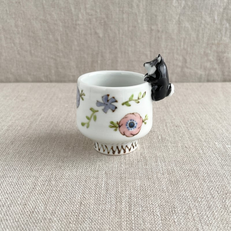 【内村七生】　柴犬・黒柴おちょこ　2点セット アネモネ黒柴付きおちょこ | nao uchimura 内村七生