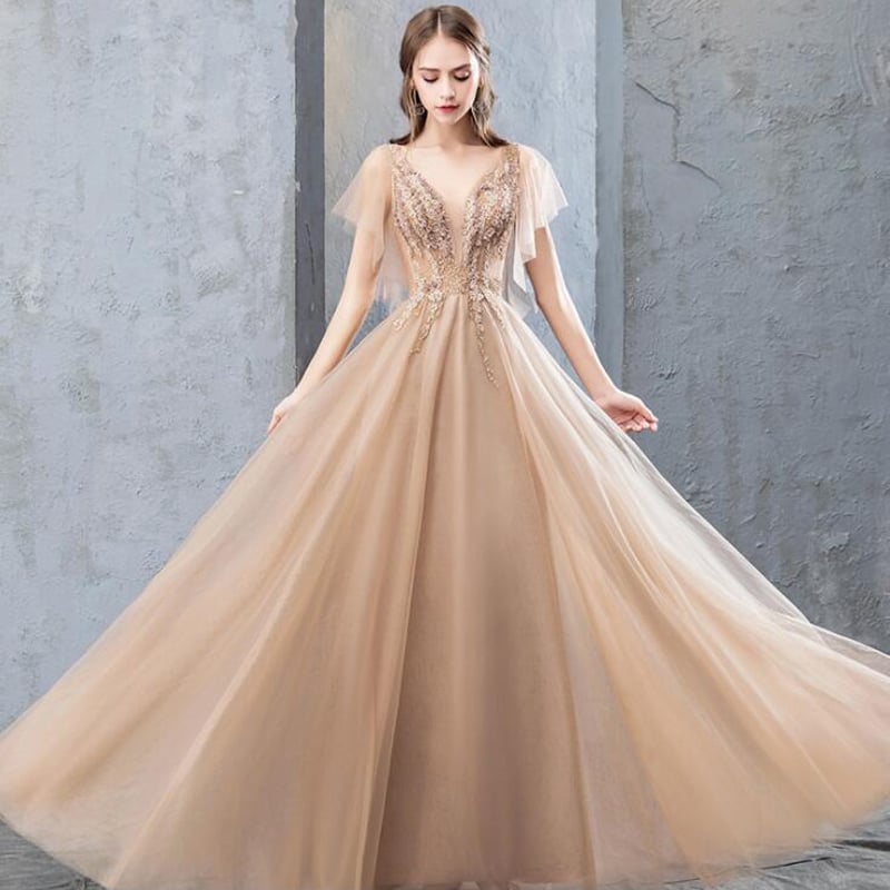 ☆9号(M)☆胸元立体刺繍チュールロングドレス(OPN1008） | miamissione'