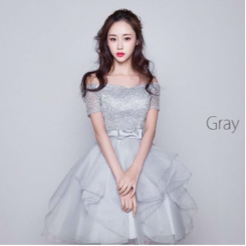 ☆9号☆立体刺繍オーガンジー重ねひざ丈ドレス(OPN4084