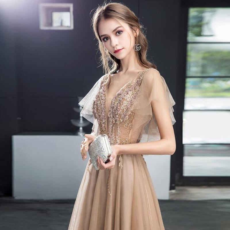 ☆9号(M)☆胸元立体刺繍チュールロングドレス(OPN1008） | miamissione'