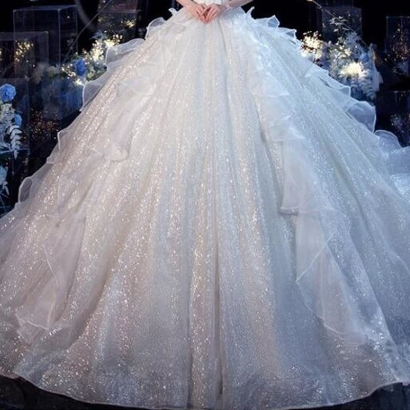 ☆M(9号☆オフショルダーチュールウエディングドレス(OPN1007  