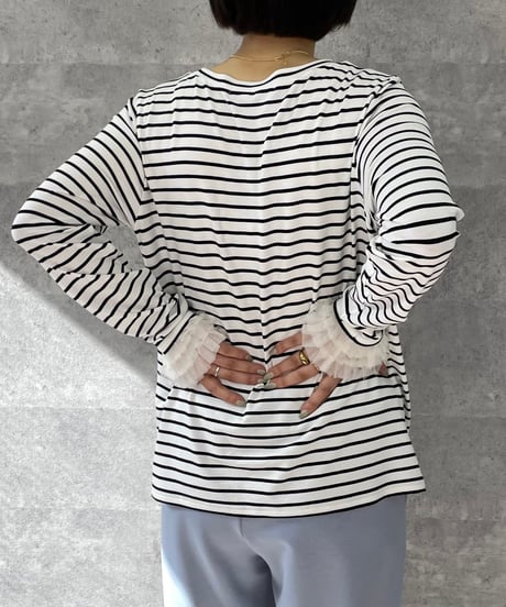 Anna Kerry　アンナケリー ボーダーフリルカフトップス 56261917