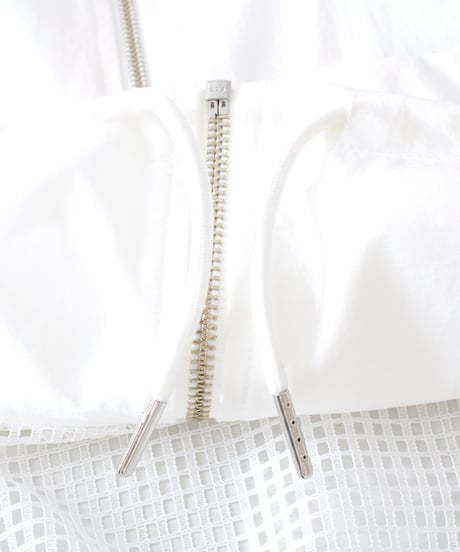 MARIED'OR　マリードール　メッシュ切り替えショートベスト　45213　コクーン　ギャザー　ZIP　ナイロン　アウター
