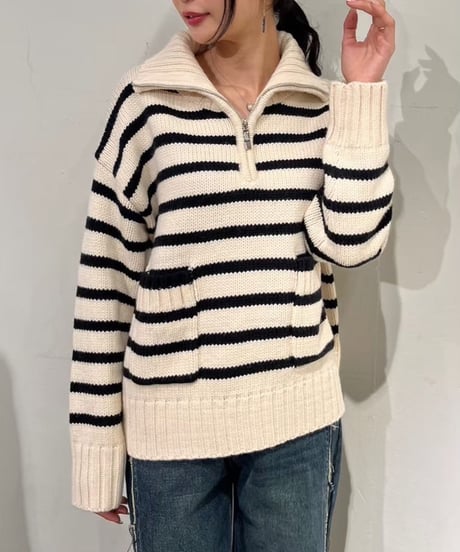 Pauline Bleu(ポリーヌブロー)ハーフZIPボーダーニット35254