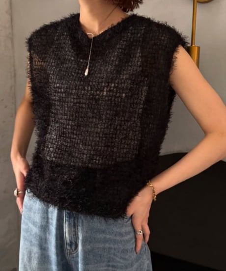 Cafune　カフネ　feather tulle french pullover フェザー×チュールのフレンチスリーブブラウス 535906