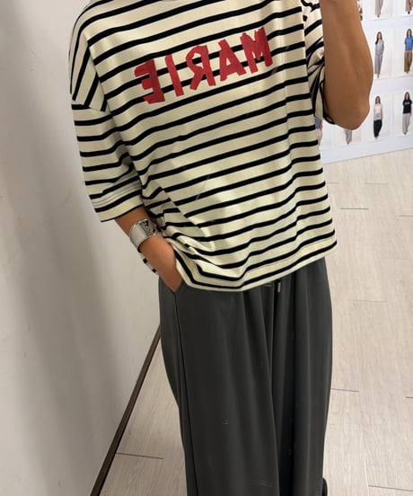 MARIED'OR マリードール　テープロゴボーダー五分袖Tシャツ　14144