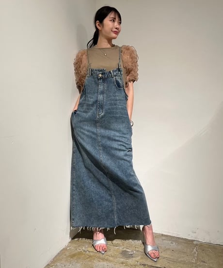 PaulineBleu(ポリーヌブルー) 裾フリンジデニムジャンスカ デニム　ジャンパースカート 裾フリンジデニムジャンスカワンピース56722 本州送料無料 人気アイテム