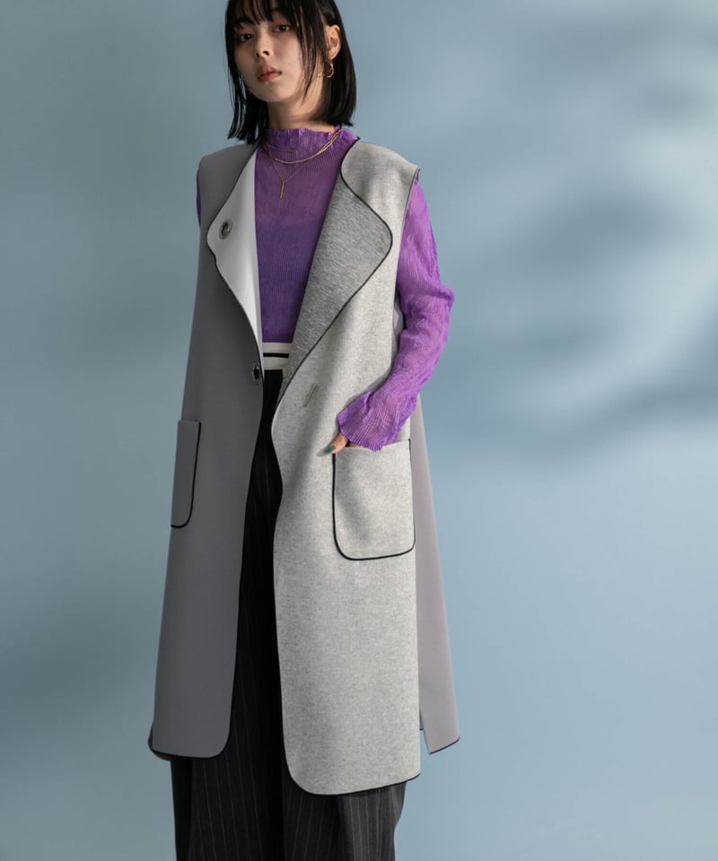 新品　今季AW 新作　エイミーロウ　2TEXバーボタン アイレットジレ　グレー