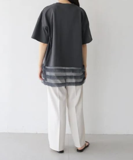 裾チュールプルオーバーTシャツ